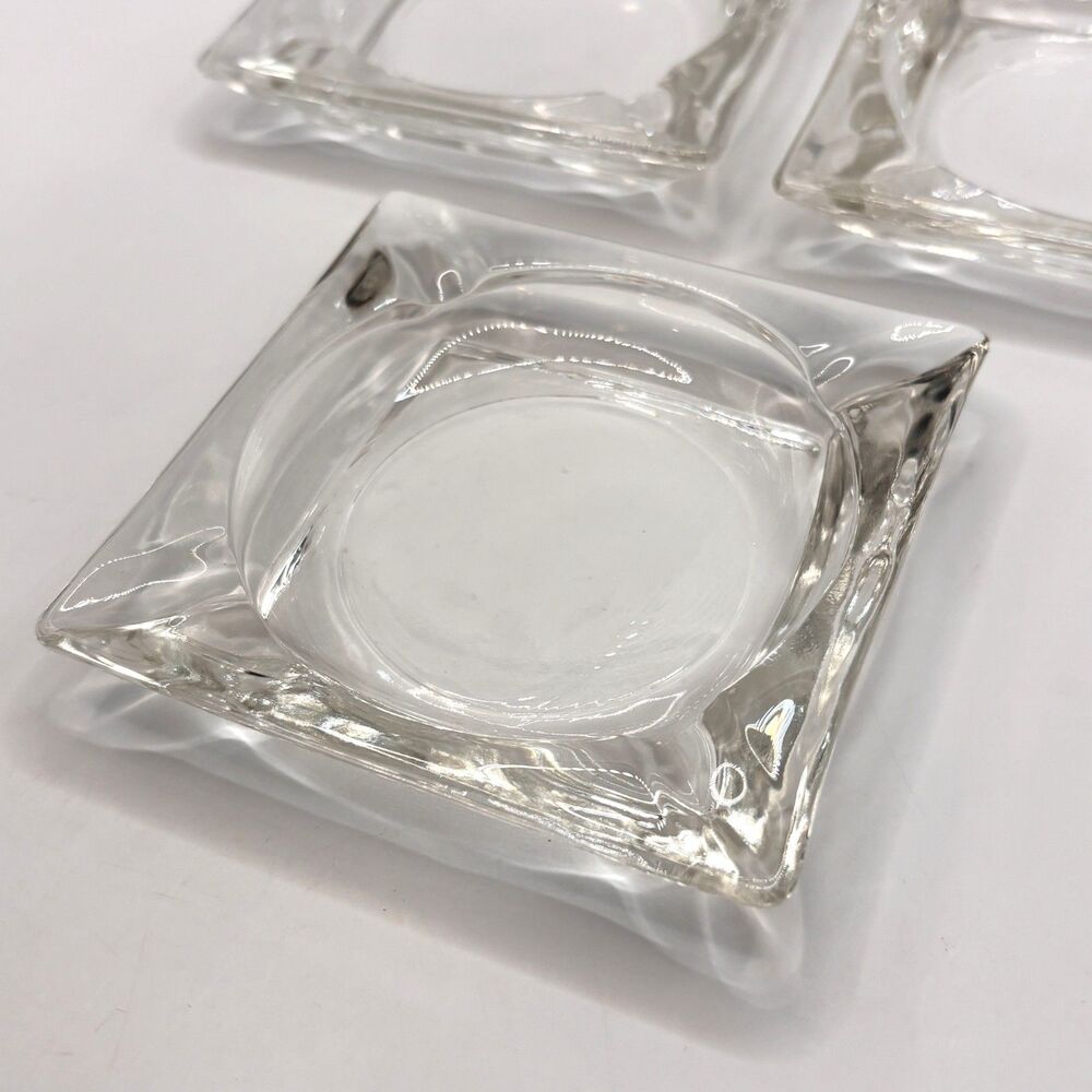 3 Vtg MCM Heavy Clear Glass Ashtray Square 3.5 x 3.5 Mid Century Modern Catchall - Picture 3 of 4